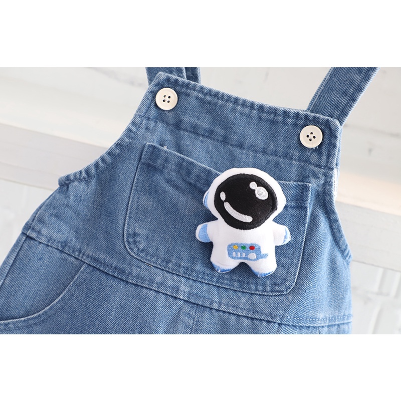 Set Áo Thun polo Tay Dài + Quần Yếm Denim Màu Trơn Họa Tiết Hoạt Hình Cho Bé Trai Gái Cỡ 80-120cm