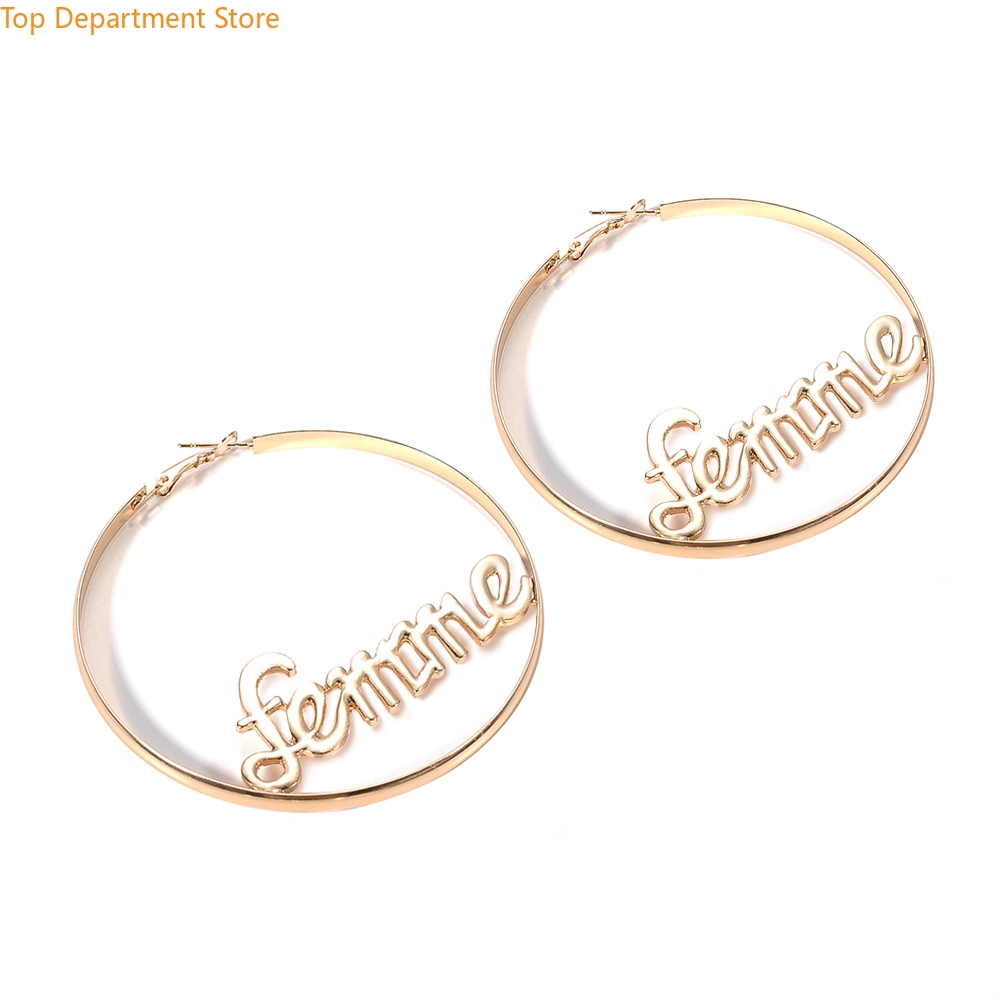 Đôi khuyên tai dáng vòng mạ bạc / vàng trang trí chữ thời trang cho nữ