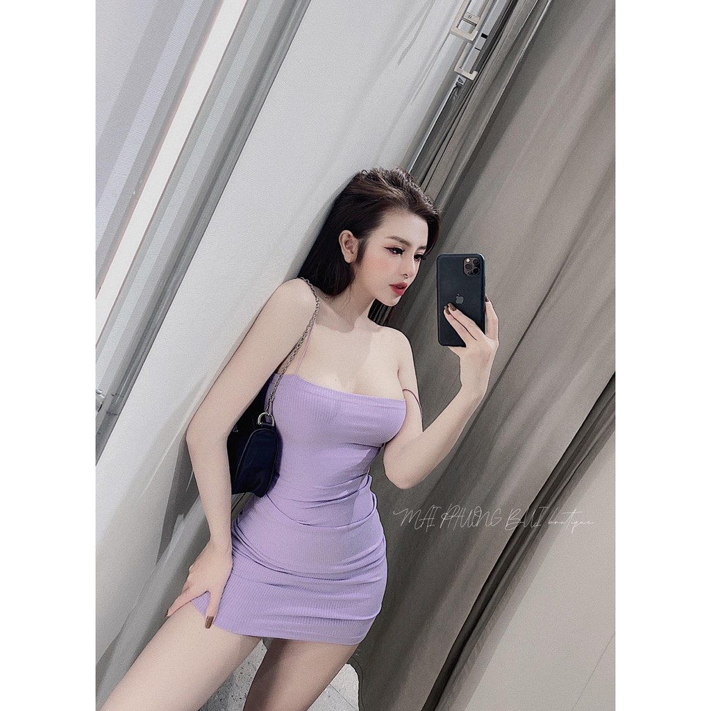 Đầm 2 dây bún ôm body chất borip siêu mịn