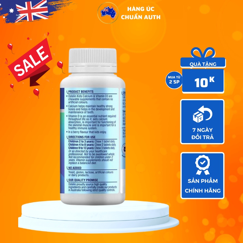 Kẹo Canxi Khủng long Ostelin Kids Calcium & Vitamin D3 cho bé 90 viên