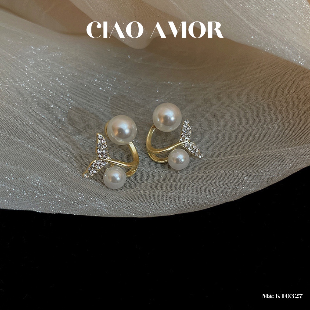 Khuyên tai nữ, Bông tai nữ nụ bạc 925 đính đuôi cá Trang sức Ciao Amor - K0327