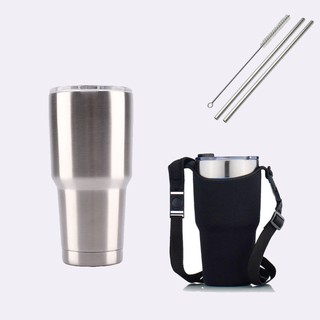 Bình giữ nhiệt có nắp chống tràn cao cấp + Tặng bộ ống hút inox tái sử dụng và túi Đựng