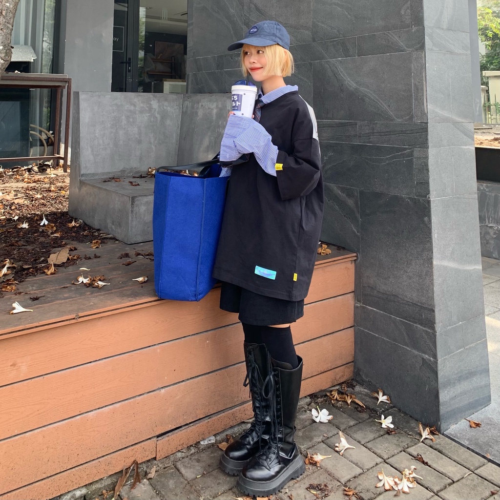 Áo Thun BOO Unisex Vải Cotton Cao Cấp Dáng Oversized Phối Vải Phản Quang BOOLAAB