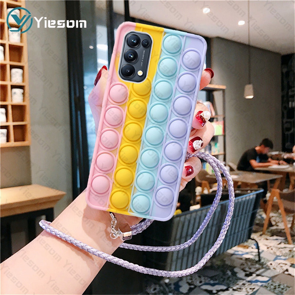 Ốp Điện Thoại Silicon Hình Cầu Vồng Kèm Dây Đeo Cho OPPO Reno 3 4 5 6 4F 5F F11 F9 Pro F7 F5 F3 A77 A79 A73