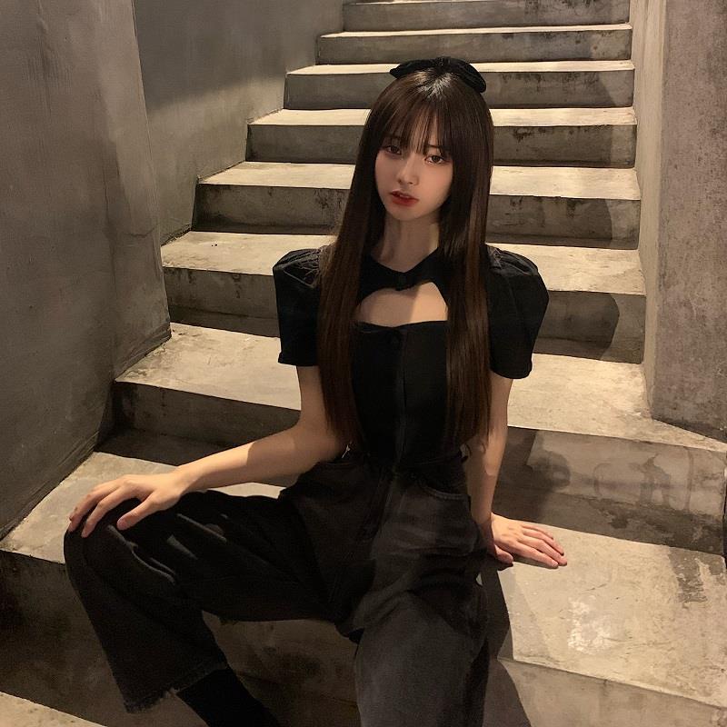 Áo Croptop Màu Đen Dáng Ôm Phong Cách Retro Thời Trang Mùa Hè