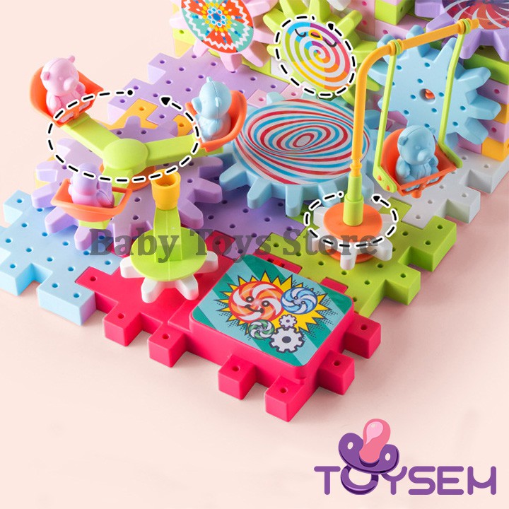 Đồ chơi xếp hình lắp ráp Toysem 83 chi tiết mô hình xoay bánh răng - Quà tặng sinh nhật, thôi nôi cho bé