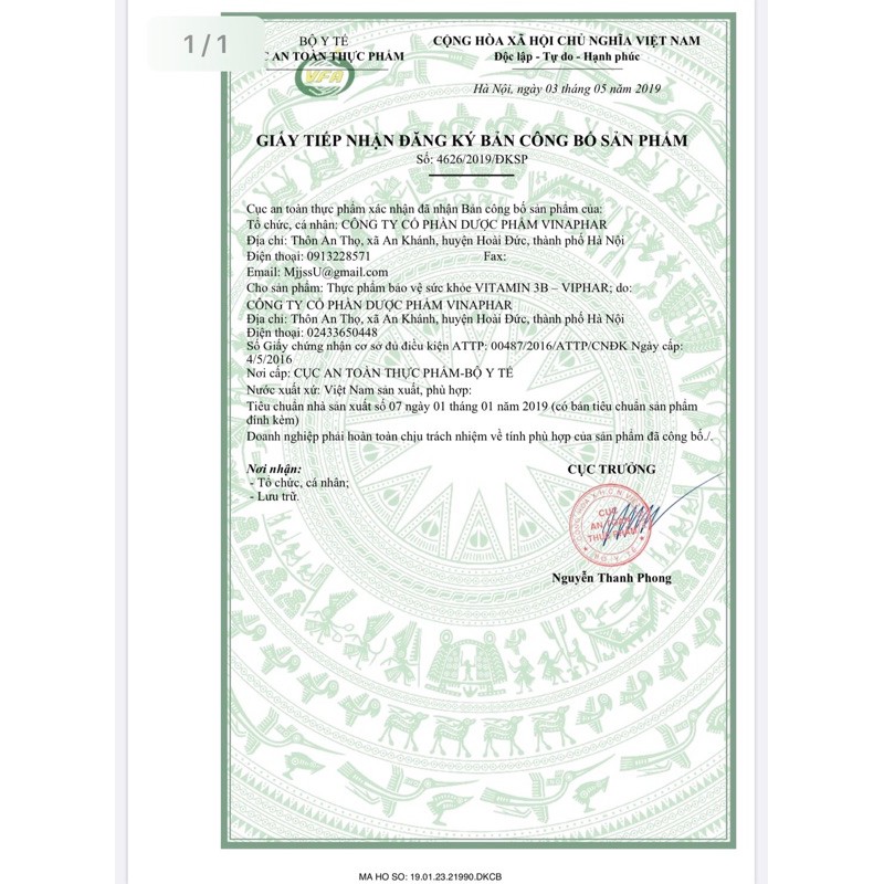 Vitamin 3B B1-B6-B12  Vinaphar - Dự phòng tình trạng thiếu hụt Vitamin nhóm B