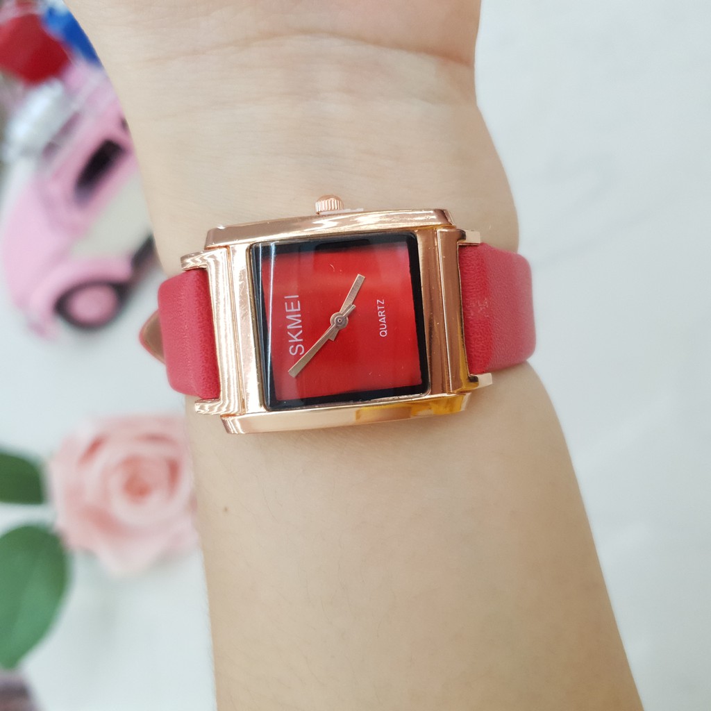 Đồng hồ nữ đeo tay chính hãng Guou mặt vuông dây da mạ vàng giá rẻ thời trang | BigBuy360 - bigbuy360.vn