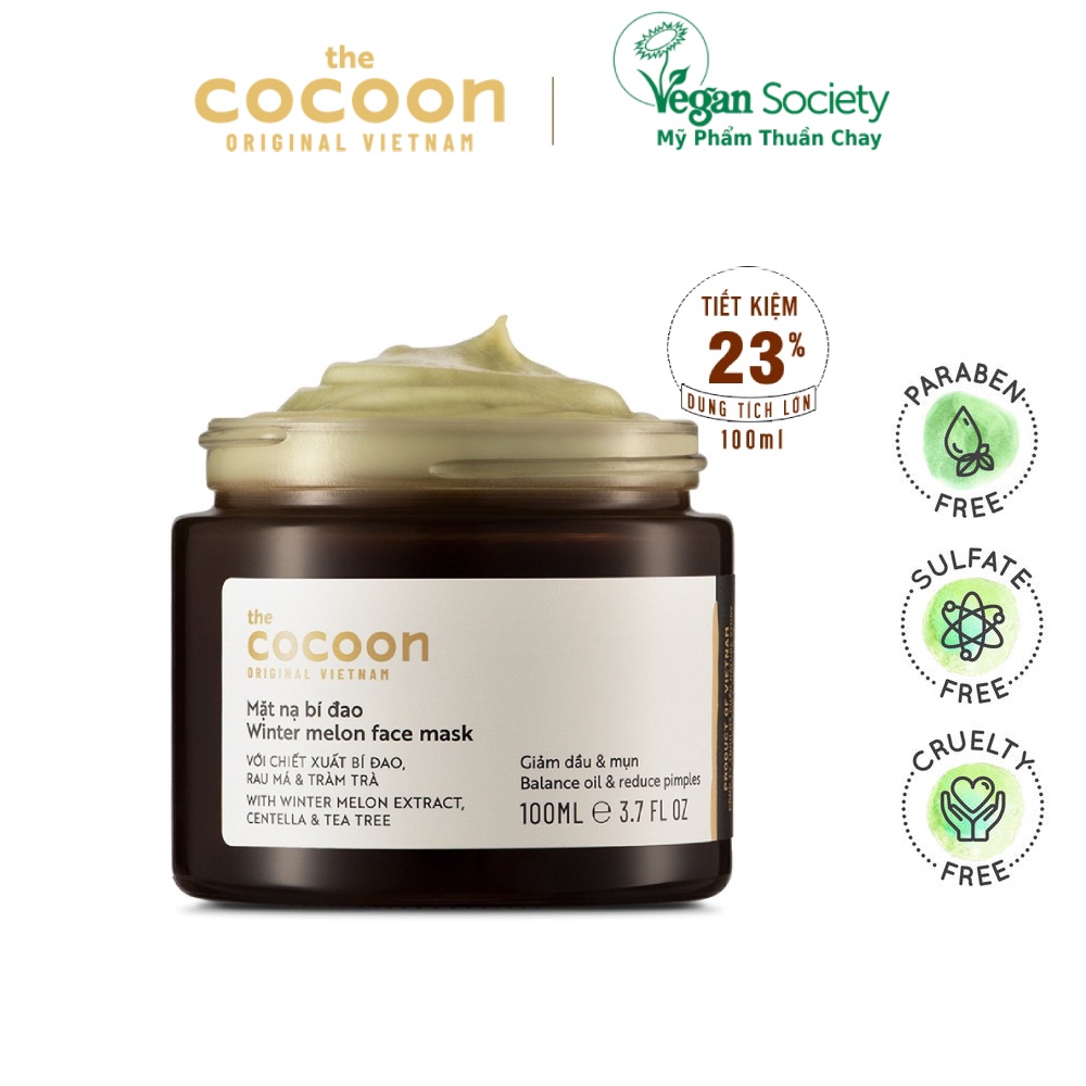 Mặt nạ bí đao cocoon 100ml giảm dầu, mụn thuần chay - Vegan Society