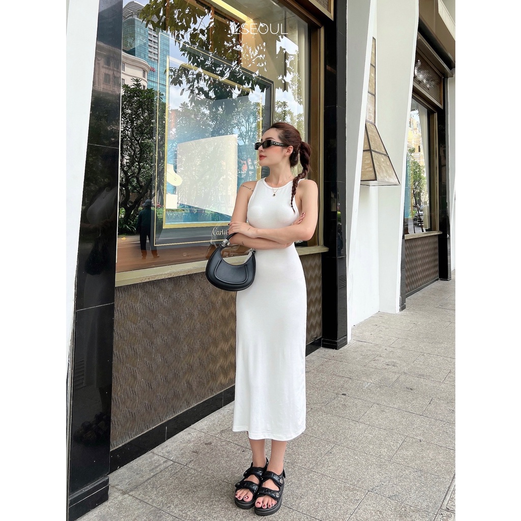 Đầm Body Trơn Khoét Lưng LSEOUL V1409 Chất Thun Tôn Dáng Mềm Mại Thoáng Mát Chống Nhăn