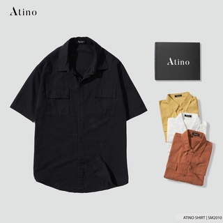 Áo Sơ Mi Cộc Tay Trơn Túi Hộp ATINO Nhiều Màu Sắc Vải Đũi Thoáng Mát Nhẹ Nhàng Mềm Mại Có Độ Bền Cao SM2010