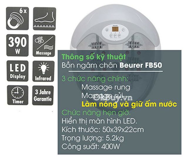 BỒN NGÂM CHÂN BEURER FB50 NHẬP KHẨU ĐỨC BẢO HÀNH 24 THÁNG