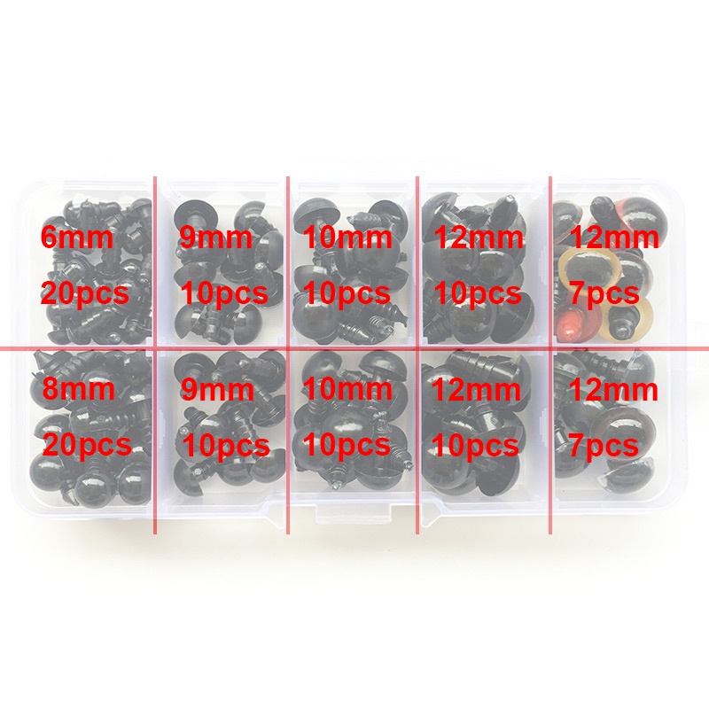100 Mắt Đen 6-12mm + 14 Mắt Thú Bông Bằng Nhựa Cho Búp Bê, Thú Nhồi Bông