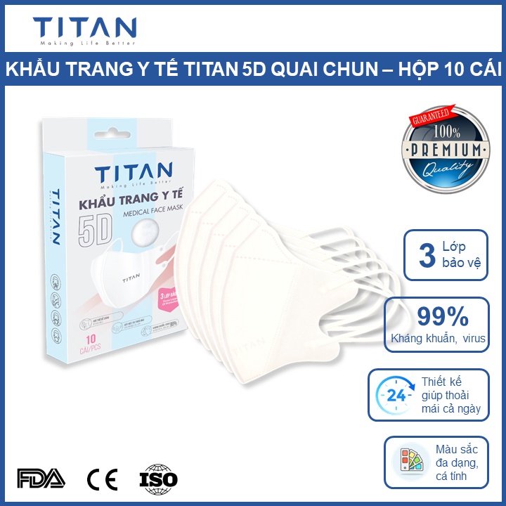 FAMAPRO x TITAN Combo 5 Hộp khẩu trang 5D MASK y tế kháng khuẩn 3 lớp (10 cái/hộp)
