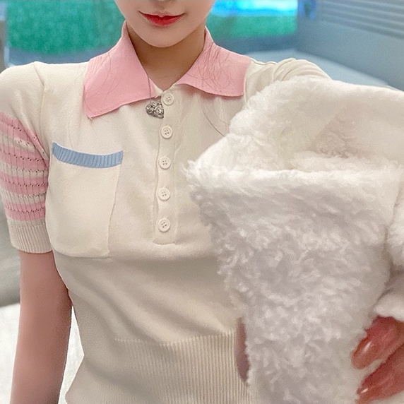 Áo thun ZHELIHANGFEI cổ polo tay ngắn màu tương phản thời trang mùa hè năng động cho nữ