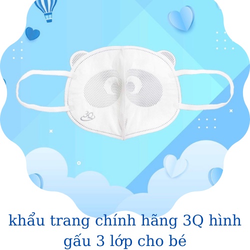 (50 chiếc) Khẩu trang 3D Gấu Panda 3Q kháng khuẩn cho bé 2-12 tuổi màu Xanh –Trắng