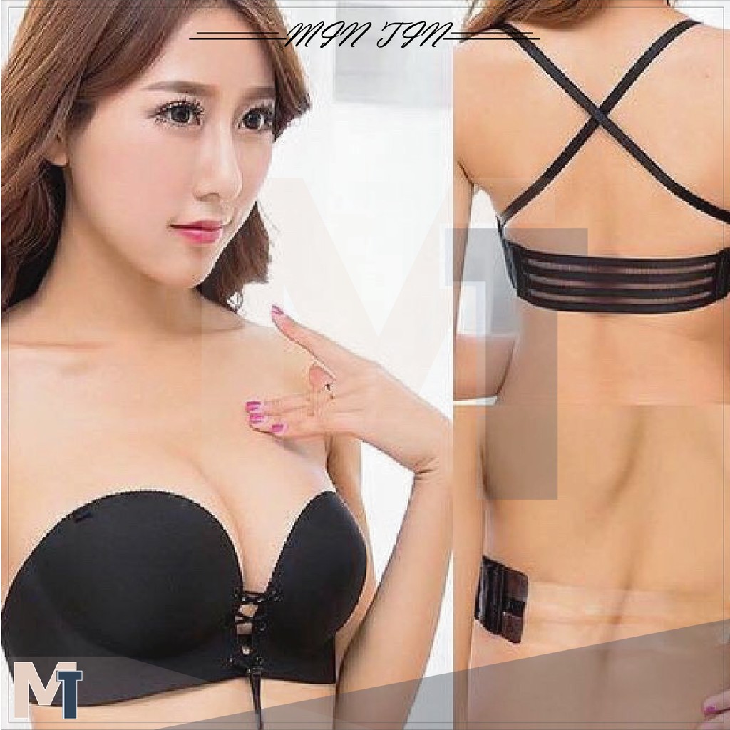 Áo ngực su dây rút cao cấp dây lưng trong suốt, mút bàn tay siêu dày nâng ngực mặc đầm hở lưng