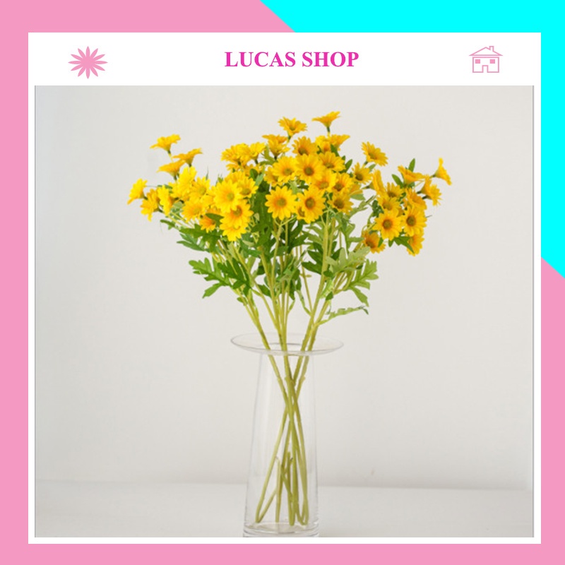 Combo 10 cành hoa giả - Hoa cúc họa mi Lucas 60cm trang trí bền, đẹp, thanh lịch, sang trọng, phụ kiện decor