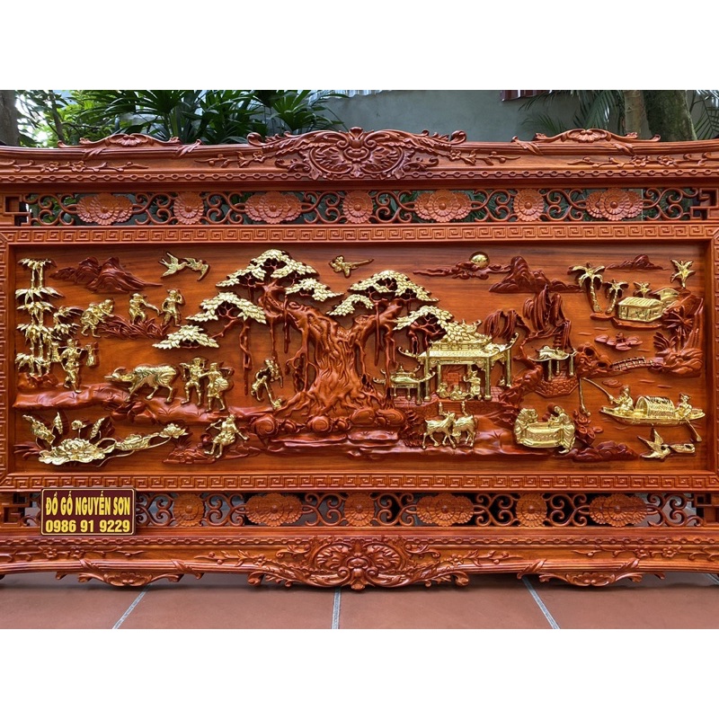 Tranh gỗ đục cảnh đồng quê kt 97 x 197/ 5cm