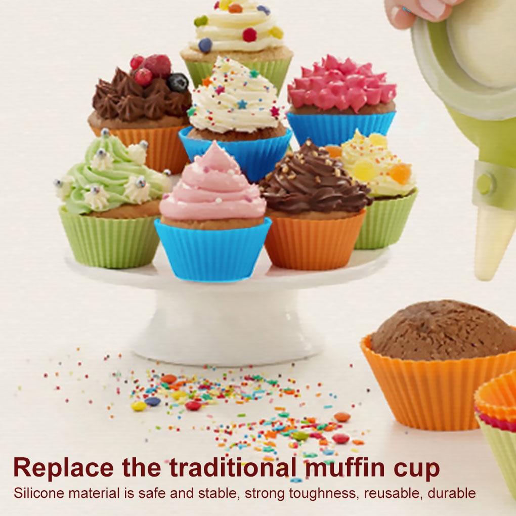 Set 10 Cốc Silicone Làm Bánh Cupcake Chống Dính Màu Hồng