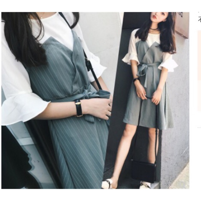 [ORDER] Đầm tiểu thư phối áo trắng thắt nơ