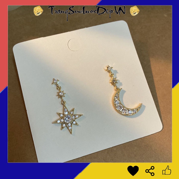 Bông tai nữ trăng sao đính đá phong cách Hàn Quốc xinh đẹp, trẻ trung, quyến rũ thích hộp đi dự tiệc, số lượng 1 đôi