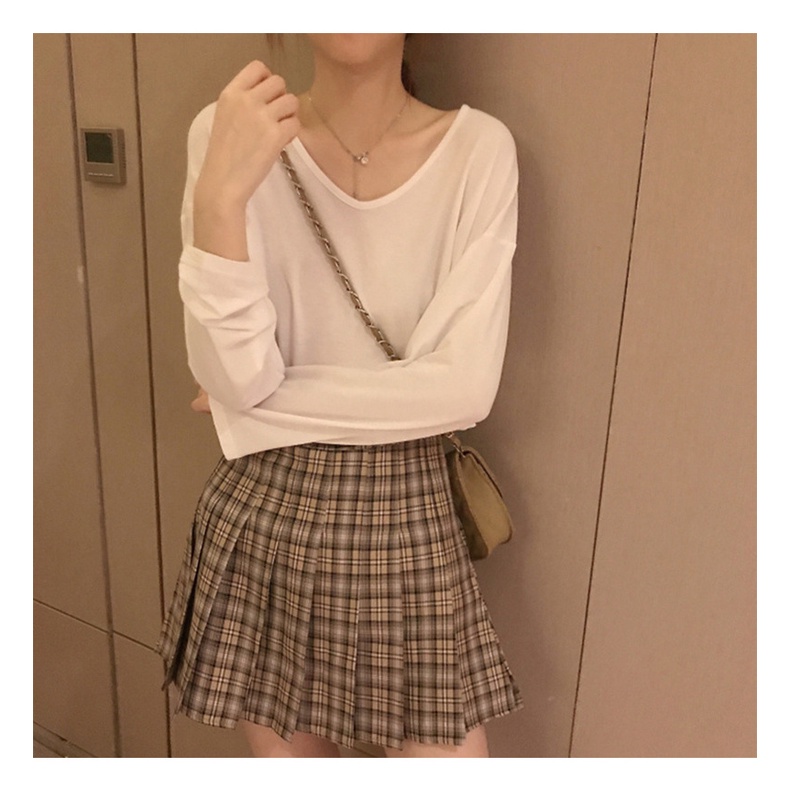 Áo thun nữ tay dài cổ chữ V màu sắc thời trang