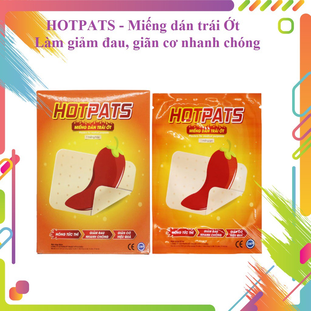 Miếng dán nóng trái ớt Hotpats (hộp 7 miếng) Nóng tức thi-Giảm đau nhanh chóng-Gianx cơ hiệu quả