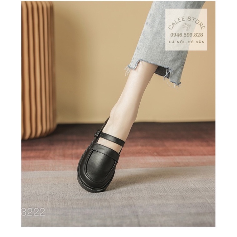 Giày Sandals Da Mềm nữ lolita đế 3cm, Giày búp bê quai trên màu đen trắng kem mũi tròn ulzzang hàn quốc CÓ SẴN