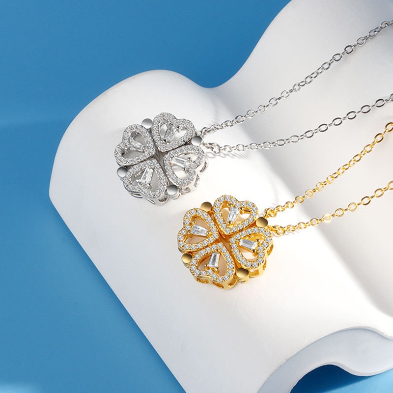 Flgo Vòng cổ Cỏ Bốn Lá Đính Đá Zircon Trái Tim Mở Và Đóng Mở