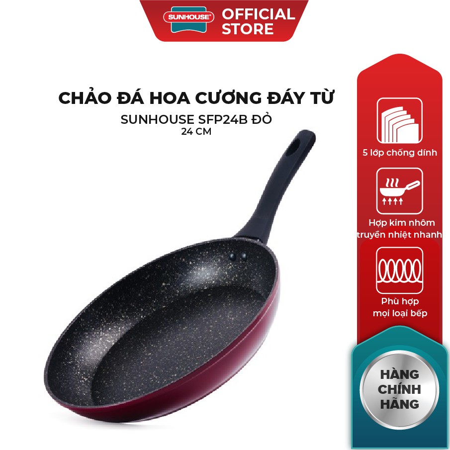 [Mã LIFESH4 giảm 10% đơn199K] Chảo Đá Hoa Cương SUNHOUSE Chống Dính Đáy Từ 24cm SFP24B