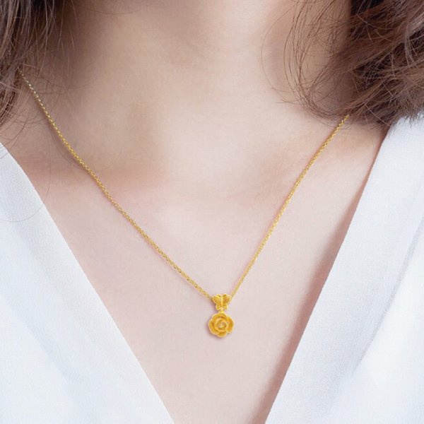 PRIMA Mặt Dây Chuyền Vàng 24K - BST Rose Butterfly - Hoa hồng nữ tính - 111P1626