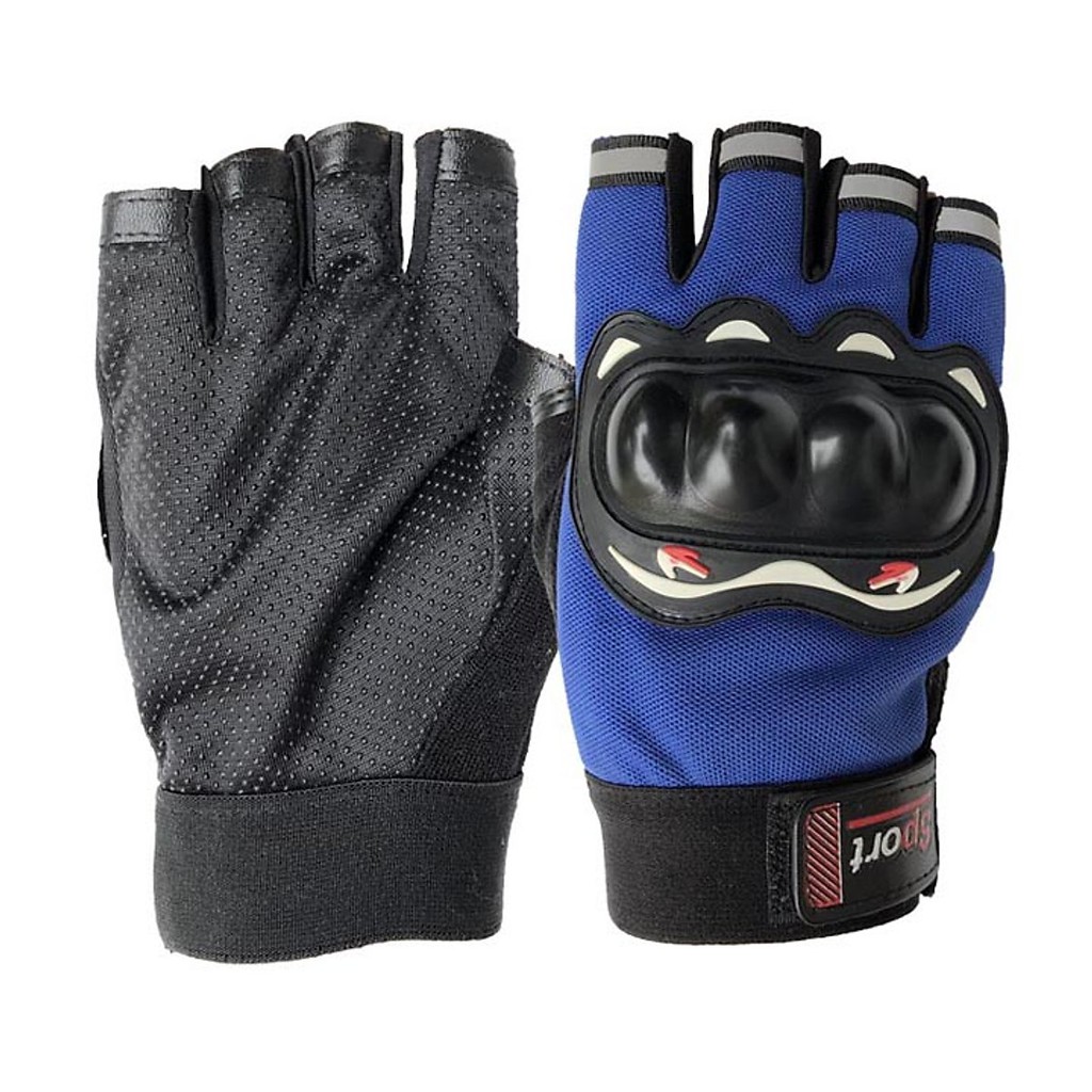 Găng tay cắt ngón thể thao nam có miếng đệm bảo vệ, phù hợp chạy xe máy, xe đạp thể thao - Xanh-GT03