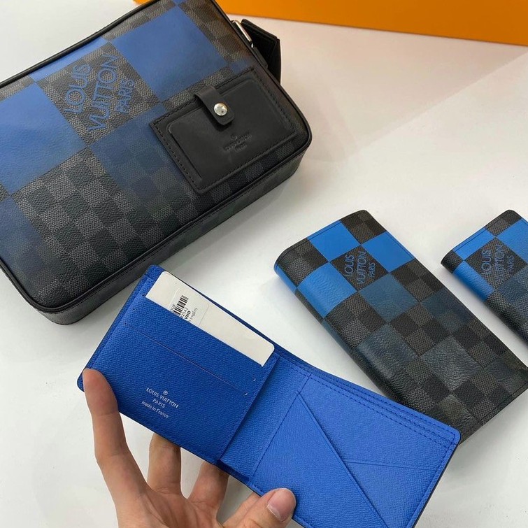 👝HIGH FASHION👝 Ví nam nữ cao cấp, Ví khóa - dài - ngắn - đụng thẻ LV Paris CARO on web da thật phối màu fullbox MLN