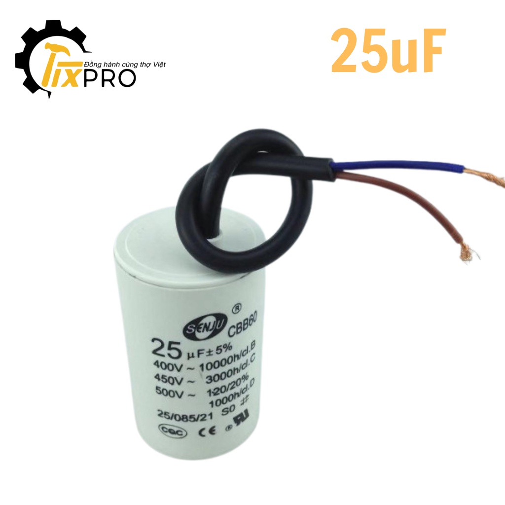 Tụ khởi động 25UF 450V CBB60 SENJU màu trắng loại xịn