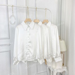 Áo sơ mi LỤA trắng TAY BỒNG cổ đức siêu yêu