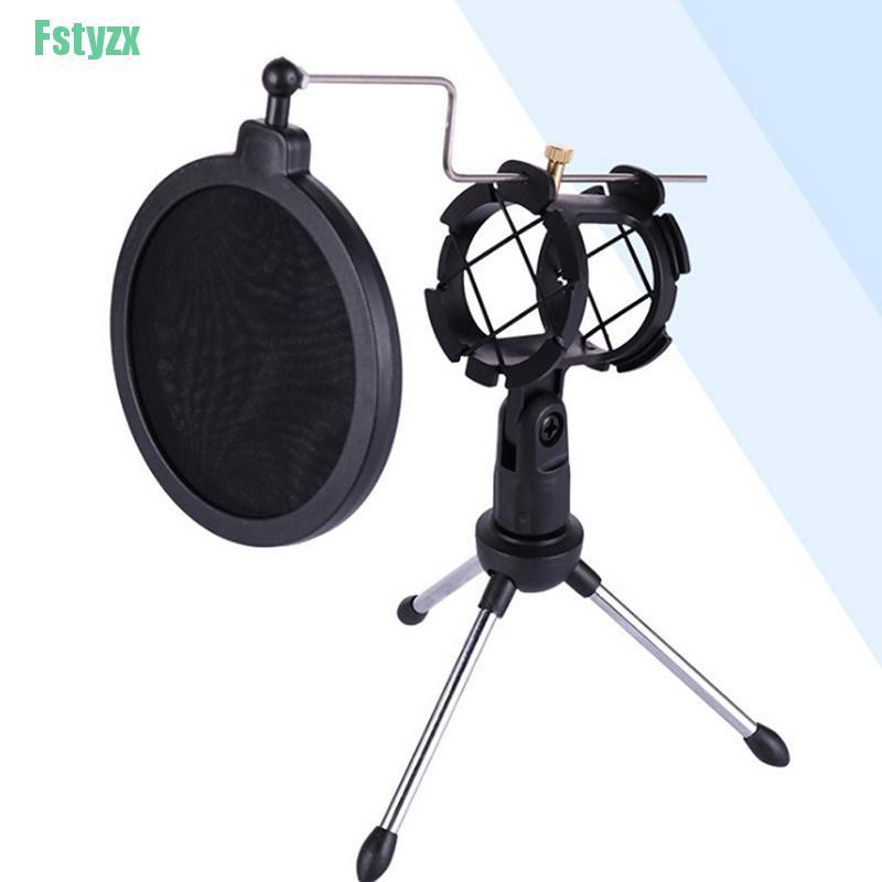 fstyzx Foldable Desktop Microphone Tripod Stand With Shock Mount Mic Holder Pop Filter