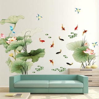 Decal Dán Tường Cá Và Hoa Sen 3D SIÊU HOT