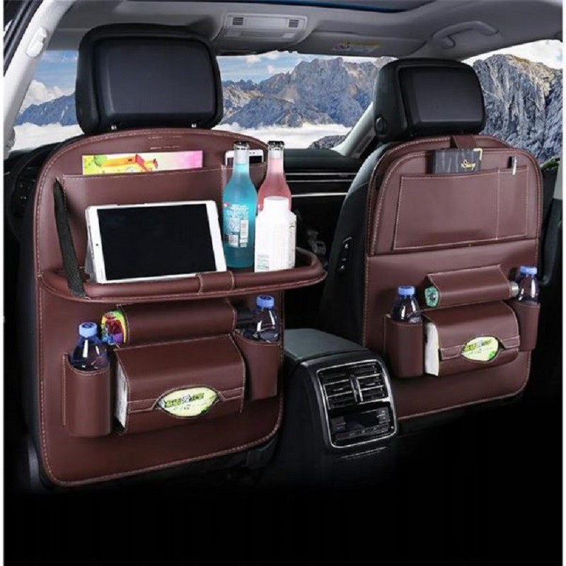Túi da treo ghế sau ô tô có bàn, túi đựng đồ đa năng, để đồ trên ô tô kiêm giá đỡ chất liệu da pu bền đẹp | BigBuy360 - bigbuy360.vn