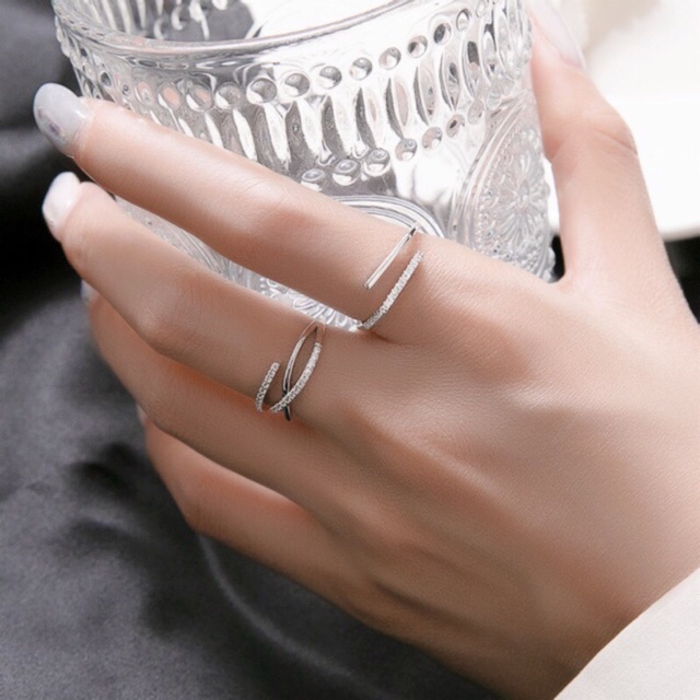 Nhẫn lượn sóng bạc thật mạ vàng trắng (xi kim)