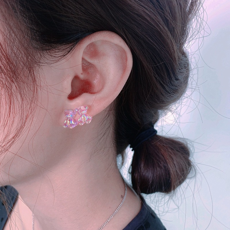 Đôi khuyên tai hình gấu mini bằng acrylic màu kẹo thời trang dễ thương cho nữ