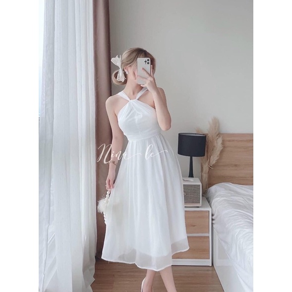 Đầm midi xoắn cổ dự tiệc KC