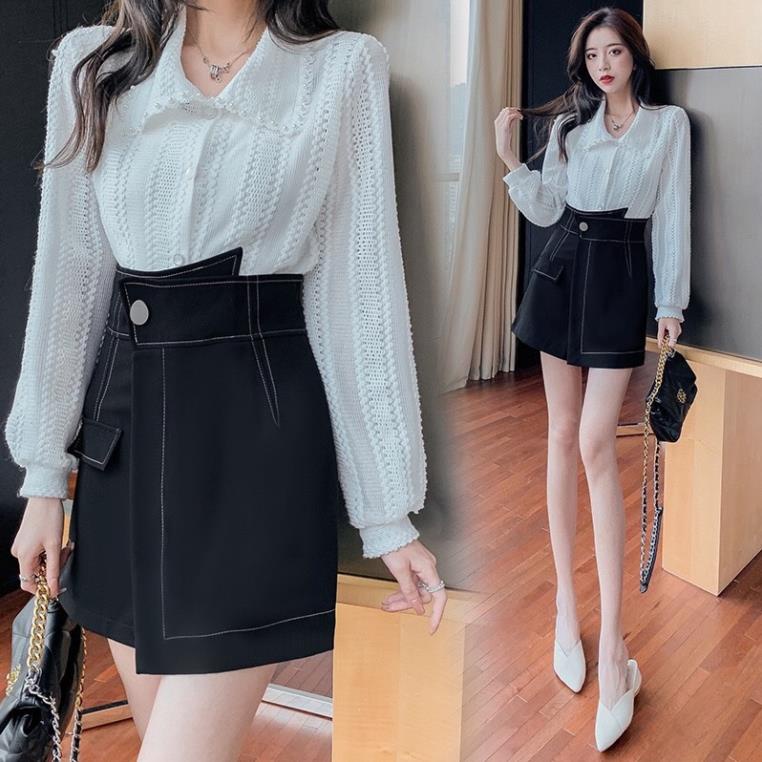 QUẦN GIẢ VÁY /QUẦN CHÂN VÁY CẠP CAO VIỀN CHỈ NỔI PHONG CÁCH HÀNG QUỐC VV1 [Hàng Siêu Cấp] | BigBuy360 - bigbuy360.vn