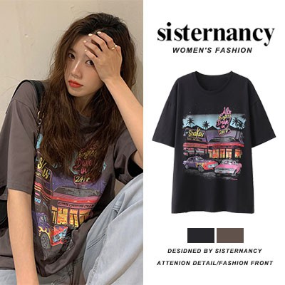 Áo thun COZOK cotton tay ngắn dáng rộng phong cách Harajuku Hàn Quốc dễ phối đồ