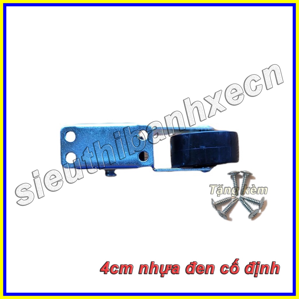 Bộ 2 Bánh Xe Đẩy Một Hướng Cỡ Nhỏ - 4 Phân Nhựa Đen Cố Định  Tặng Kèm Vít Theo Bánh Xe - sieuthibanhxecn