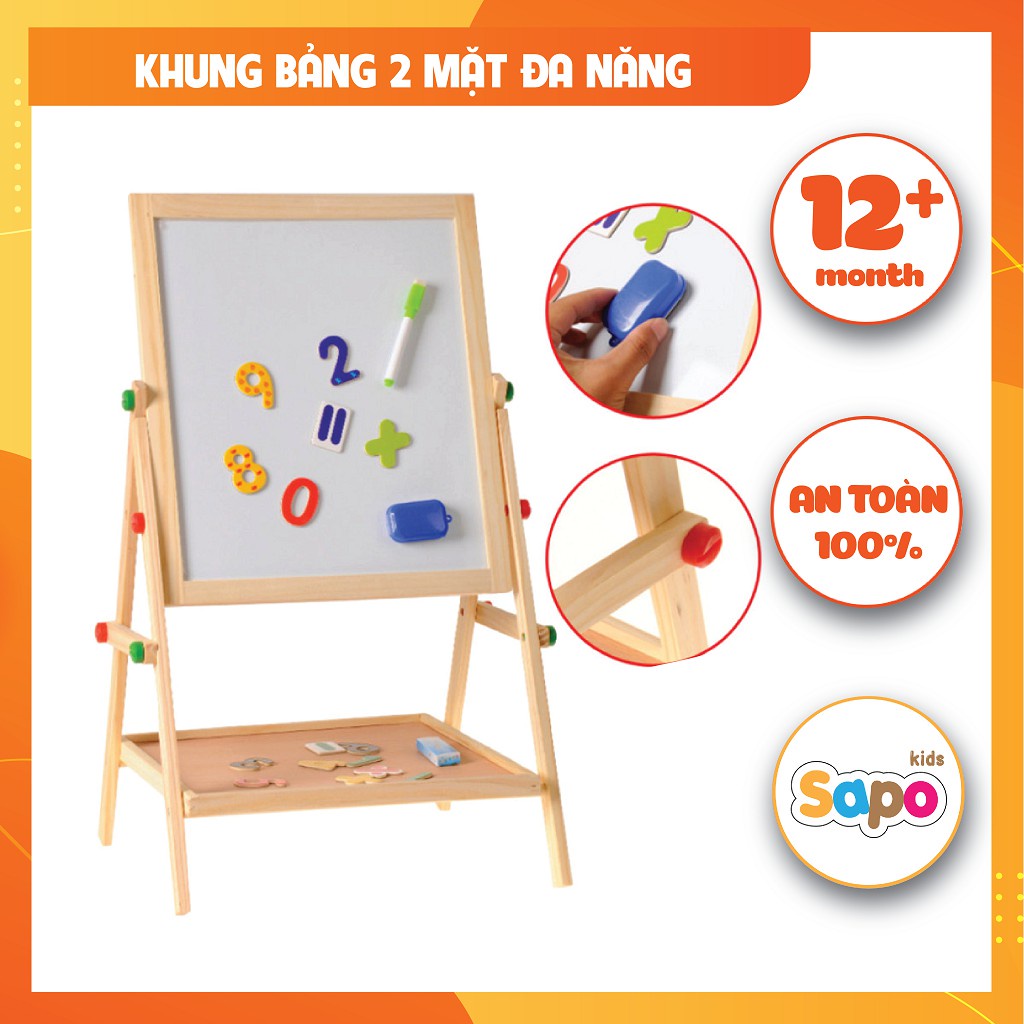Bảng Từ Tính 2 Mặt bằng gỗ - xoá dễ dàng, không bám bụi ( Đi Kèm Bộ Chữ Số )
