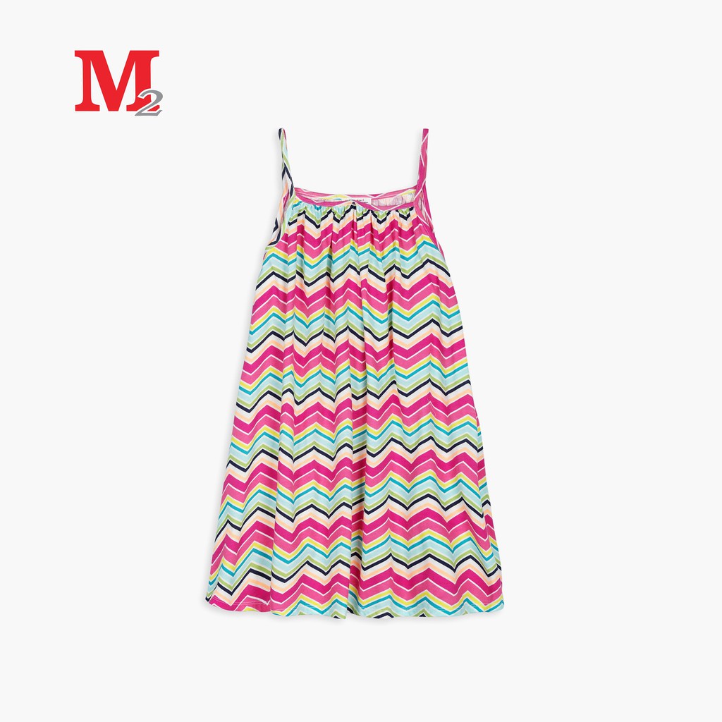 Váy bé gái hai dây cotton họa tiết lượn sóng cho bé từ 3 - 10 tuổi DFM0088 Thời trang M2