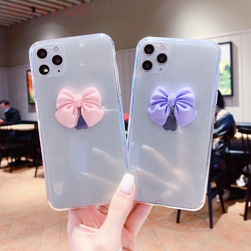 Ốp điện thoại dẻo trong suốt trang trí nơ 3D cho Samsung Galaxy S10E S10 5g S20+ S20Ultra Note 2 3 4 5 8 9 10 Pro 20+