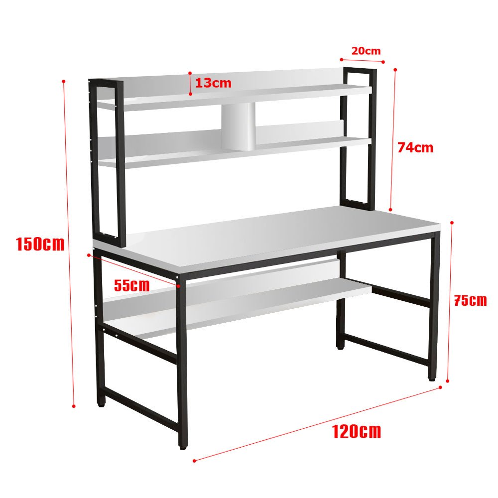 Bàn làm việc khung sắt kèm giá sách trên mặt bàn dễ dàng lắp ráp, khung sắt sơn tĩnh điện chắc chắn cùng mặt bàn dày17mm