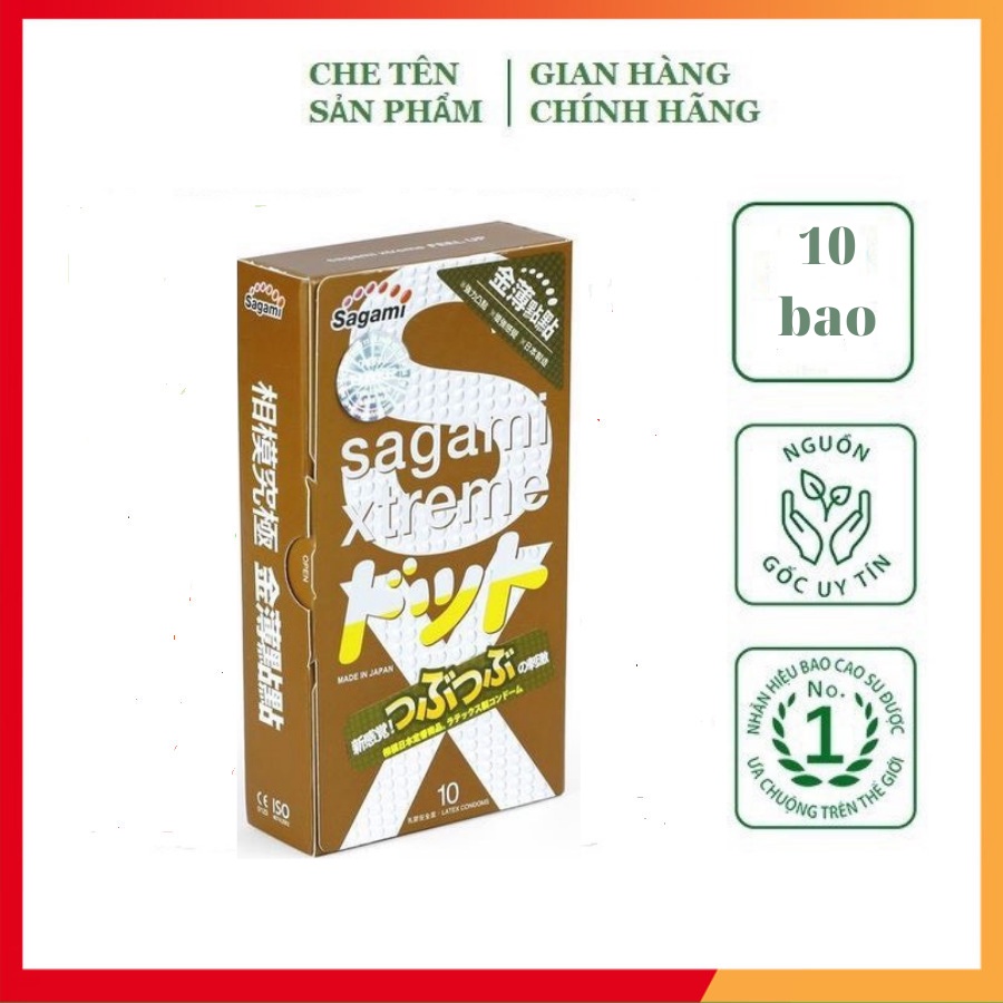 Bao cao su Sagami Xtreme nâu, bao cao su gân gai, kéo dài thời gian yêu, Hộp 10 bao